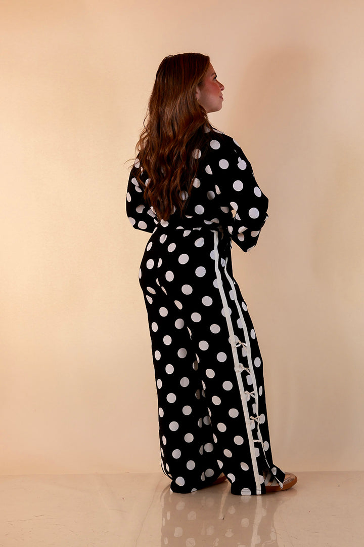 Simply Southern Modern Staple half zip pullover in black and white polka dot