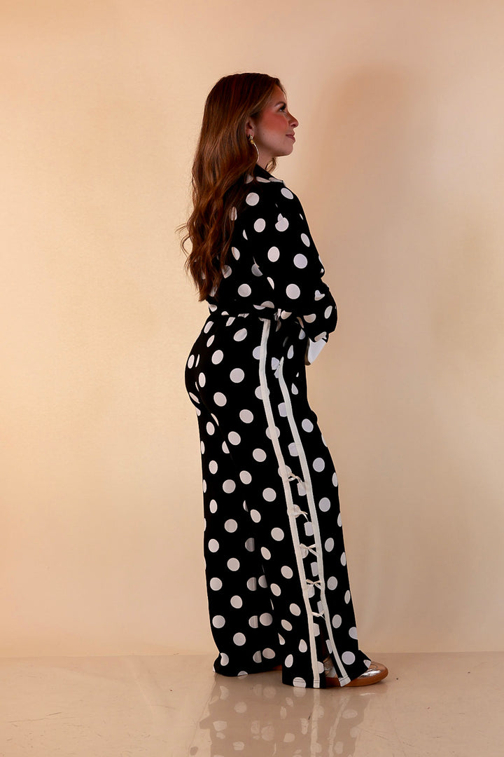Simply Southern Modern Staple half zip pullover in black and white polka dot