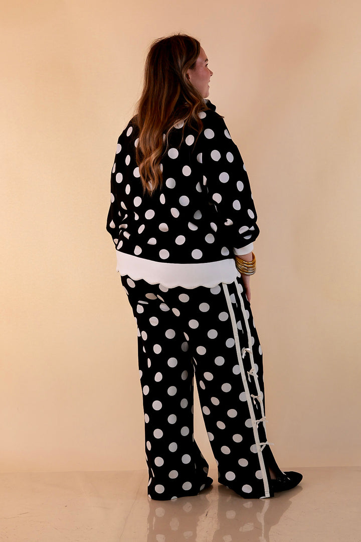 Simply Southern Modern Staple half zip pullover in black and white polka dot