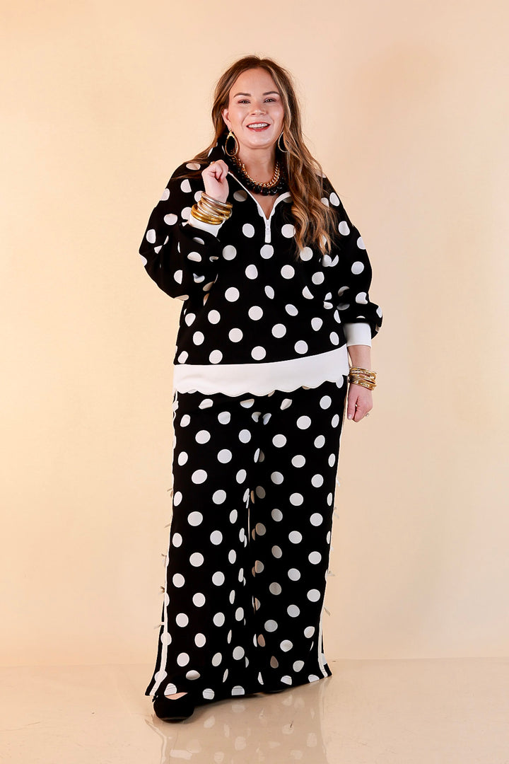 Simply Southern Modern Staple half zip pullover in black and white polka dot