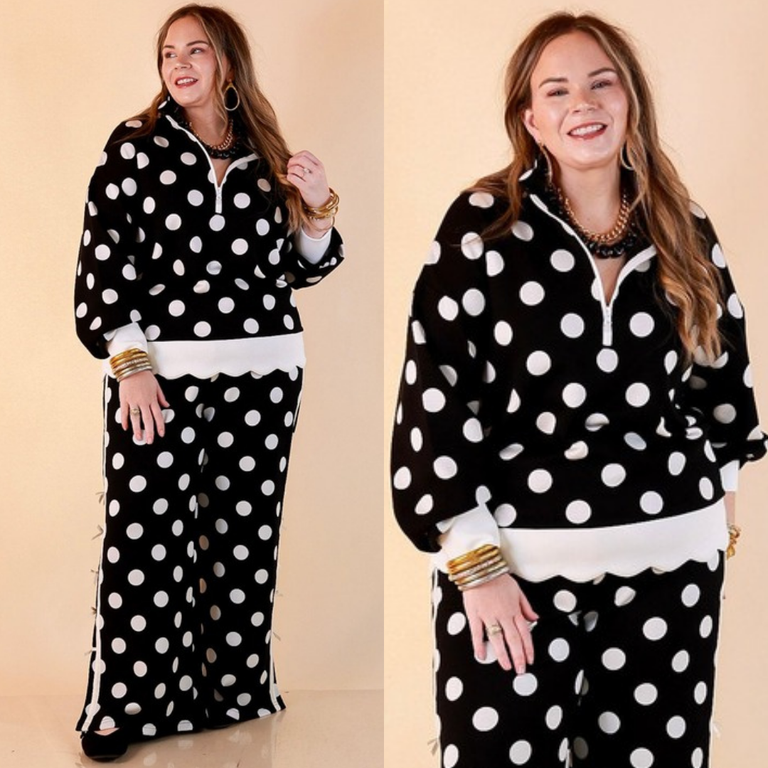 Modern Staple half zip pullover and wide leg pants in black and white polka dot