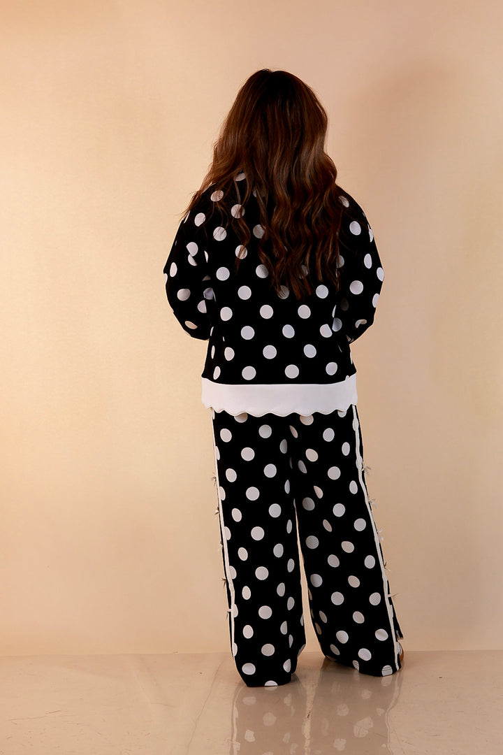 Simply Southern Modern Staple wide leg knit pants in black and white polka dot