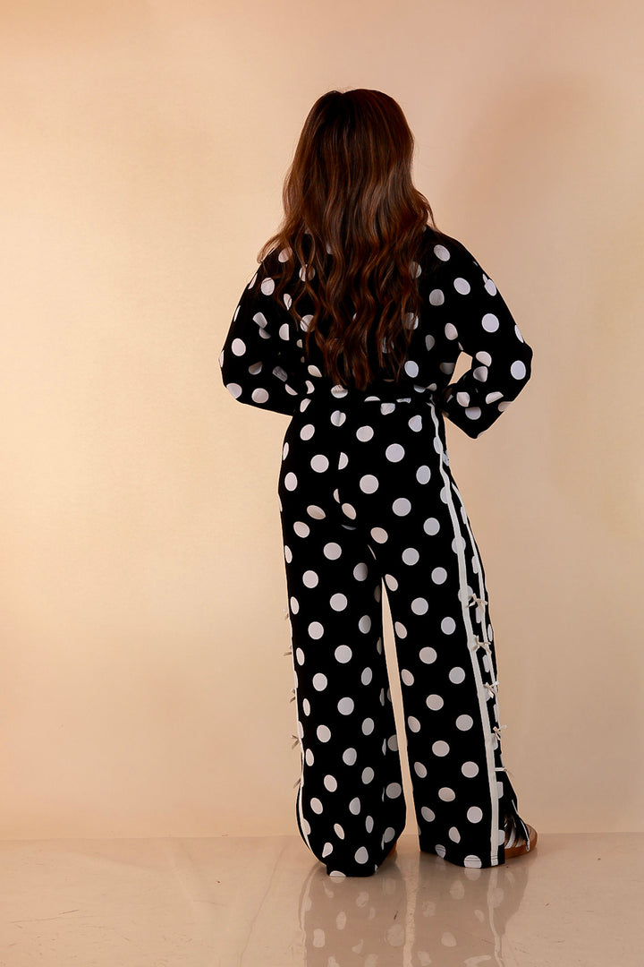 Simply Southern Modern Staple wide leg knit pants in black and white polka dot