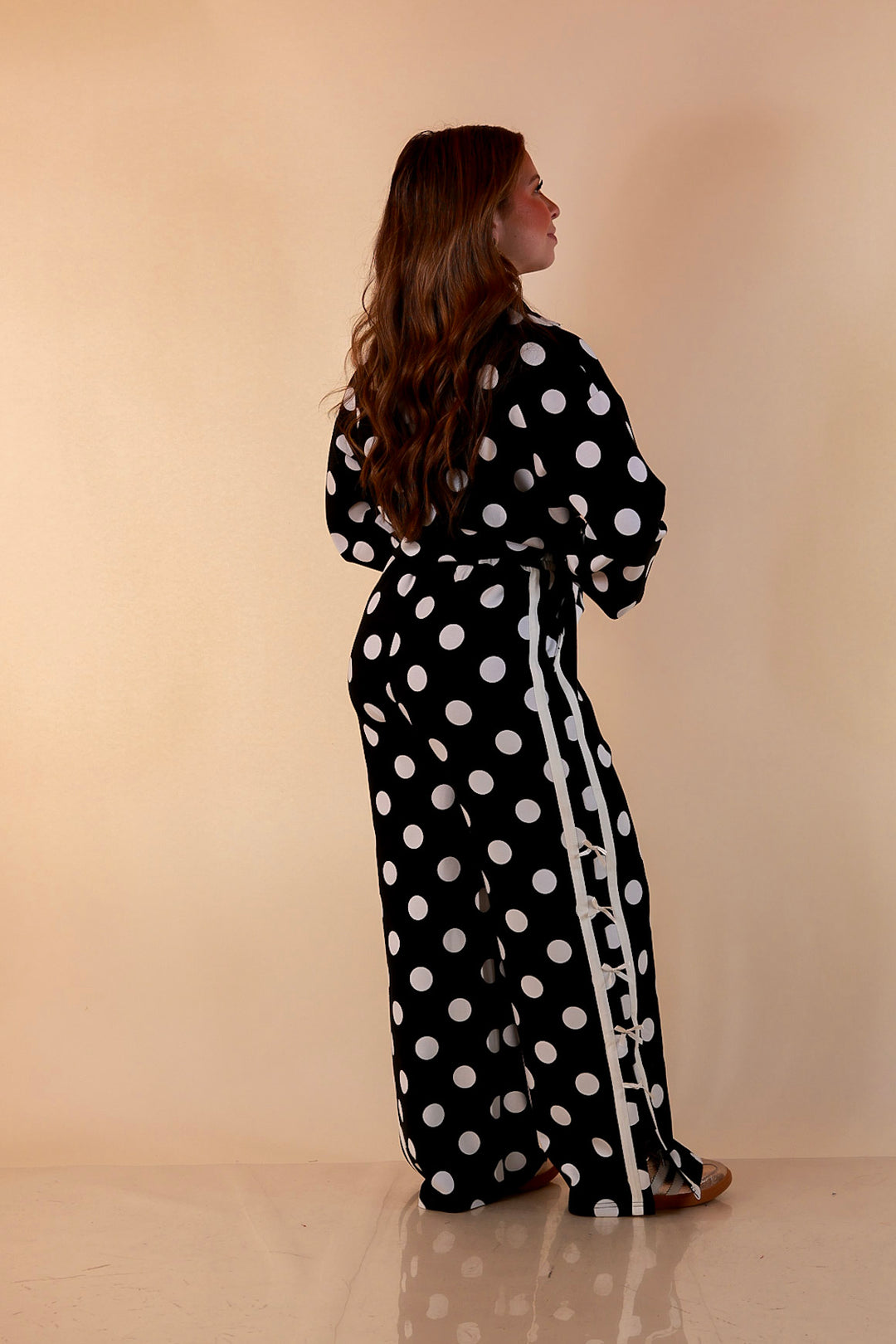 Simply Southern Modern Staple wide leg knit pants in black and white polka dot