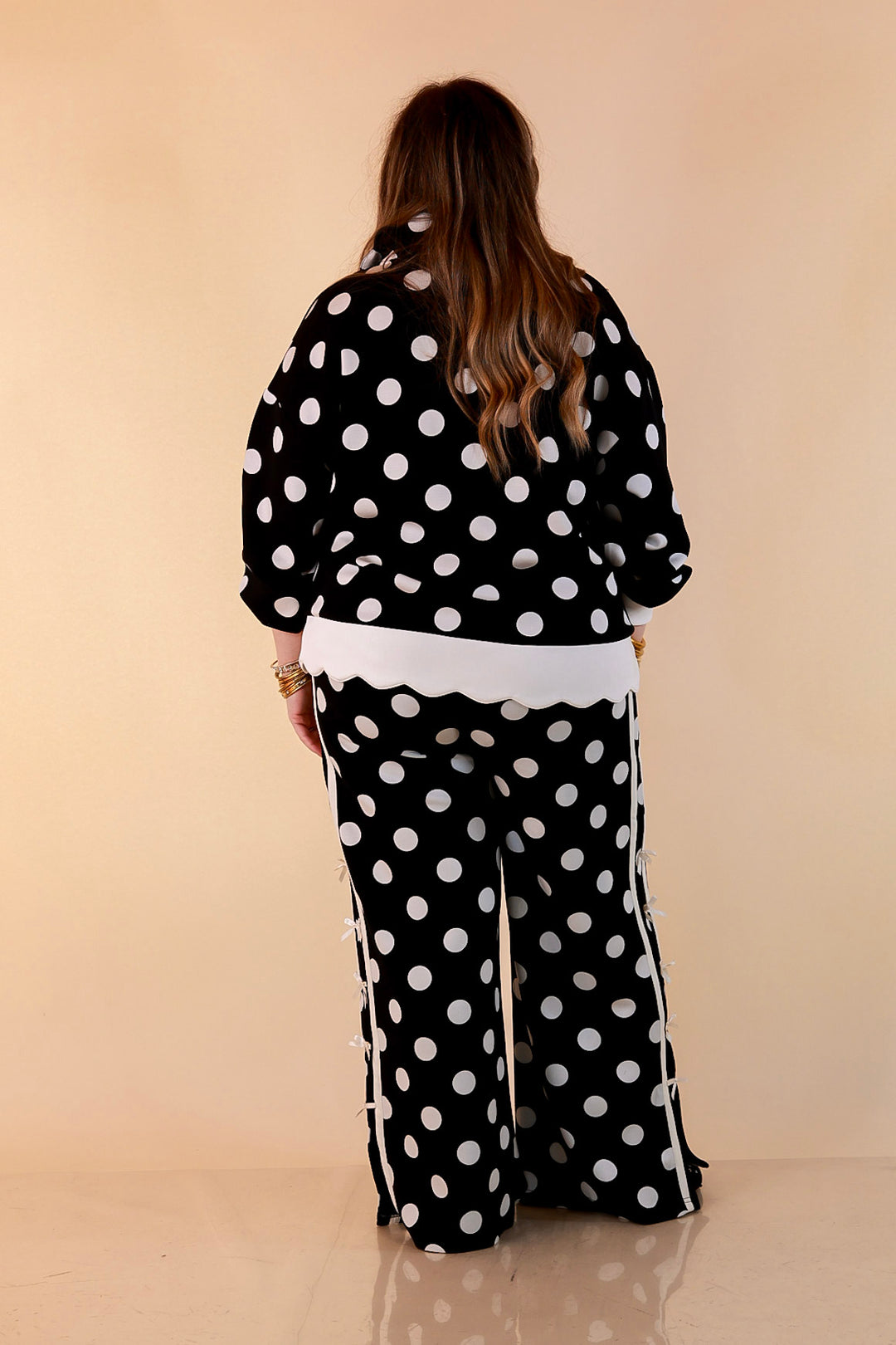 Simply Southern Modern Staple wide leg knit pants in black and white polka dot