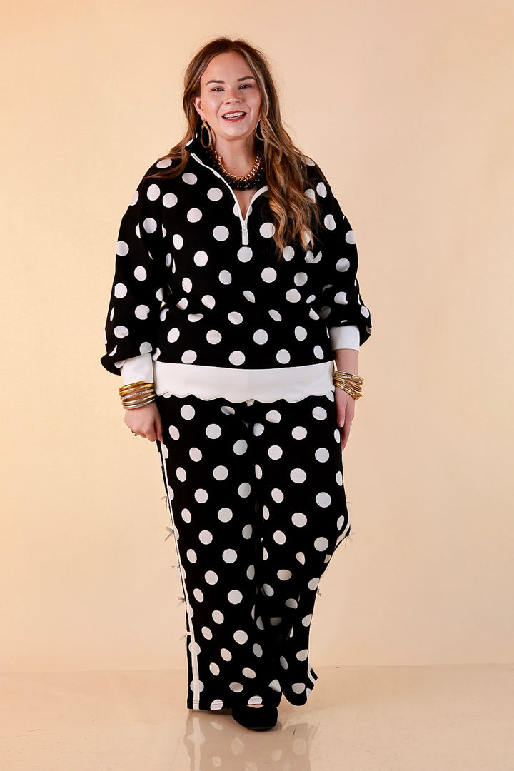 Simply Southern Modern Staple wide leg knit pants in black and white polka dot