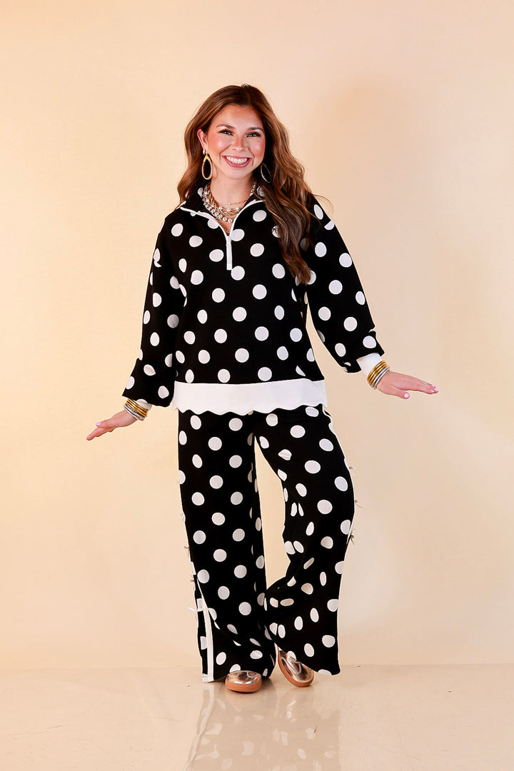 Simply Southern Modern Staple wide leg knit pants in black and white polka dot