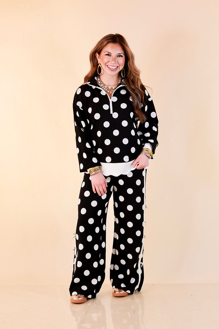 Simply Southern Modern Staple wide leg knit pants in black and white polka dot