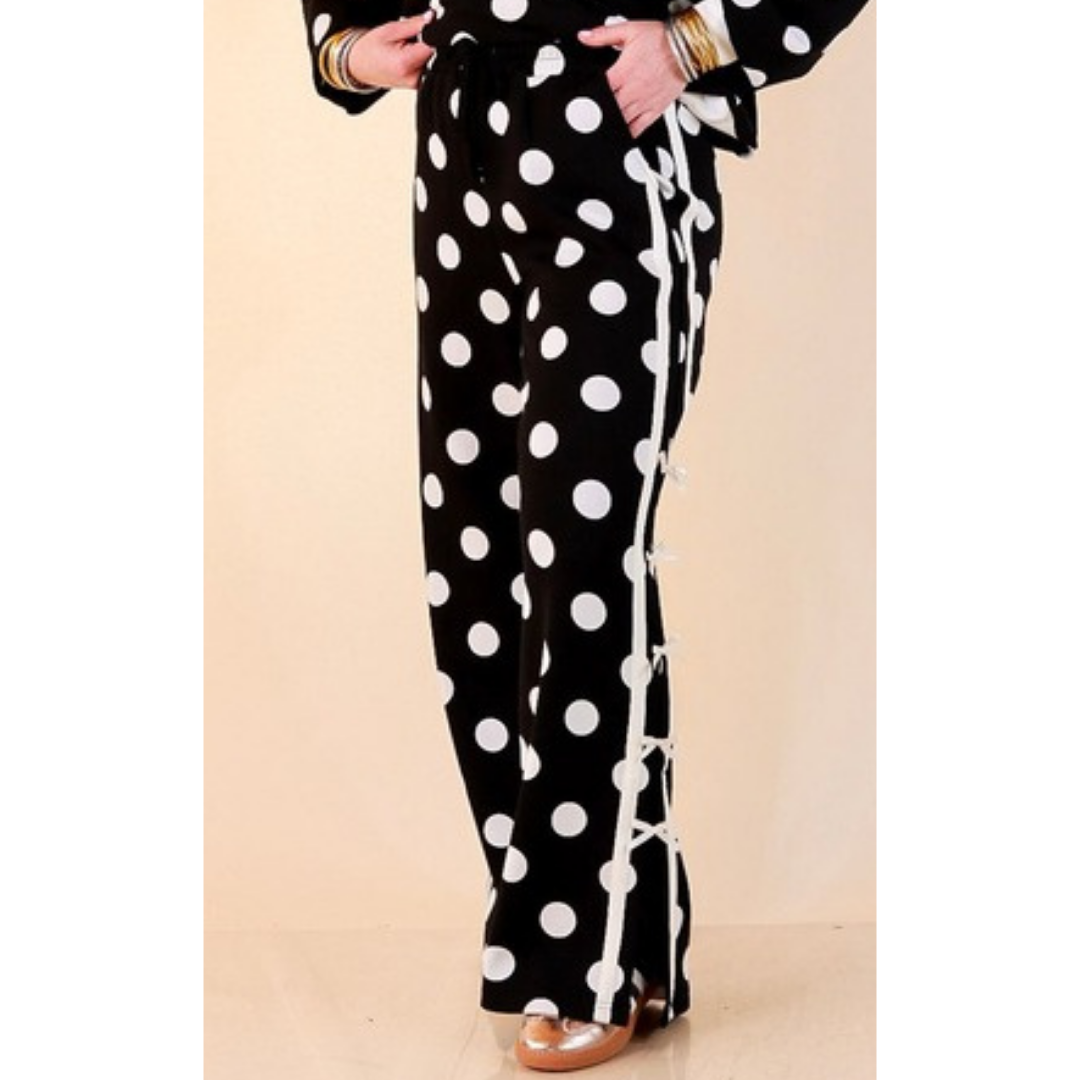 Modern Staple wide leg pants in black and white polka dot