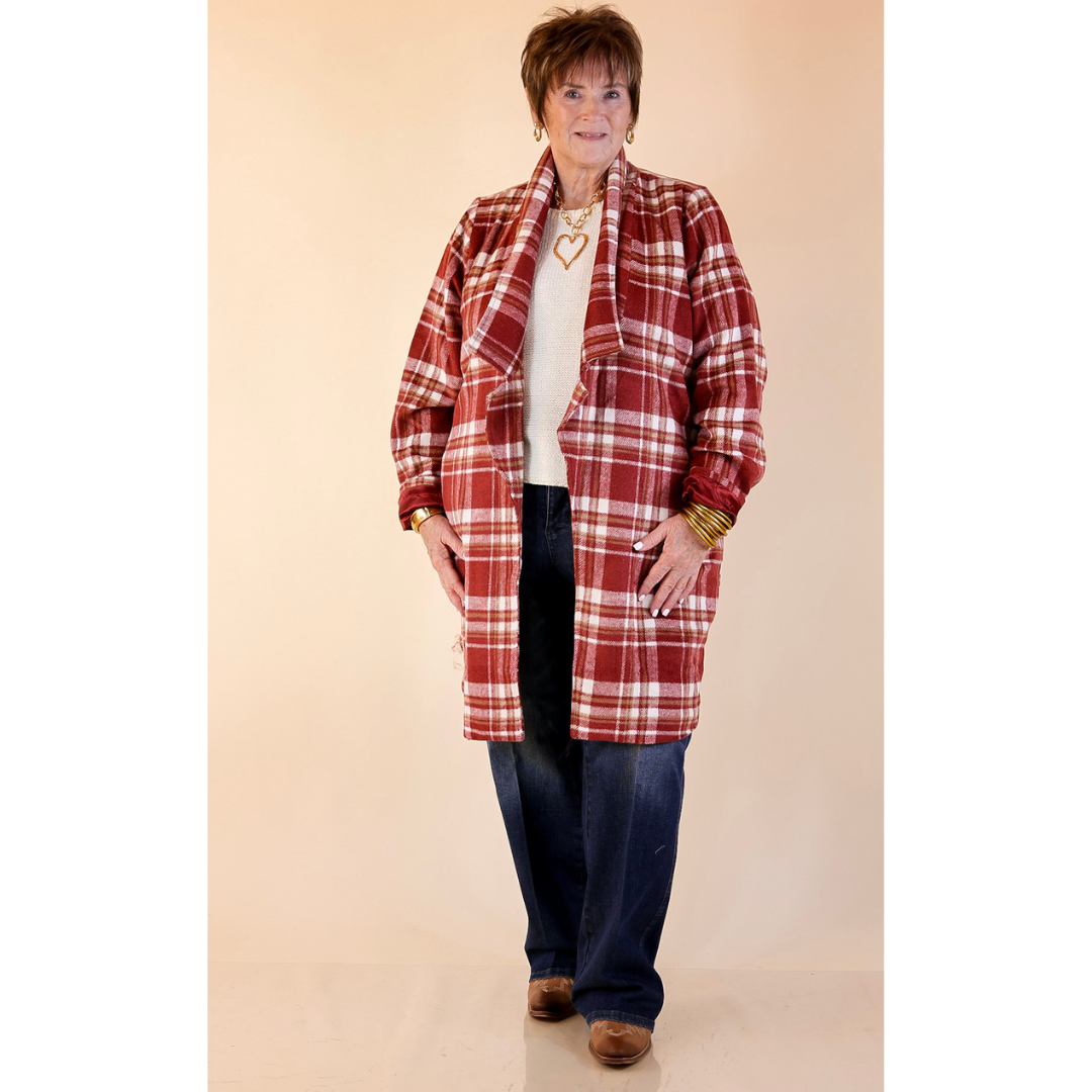 Mountain Ranch Long Plaid Jacket in Maroon