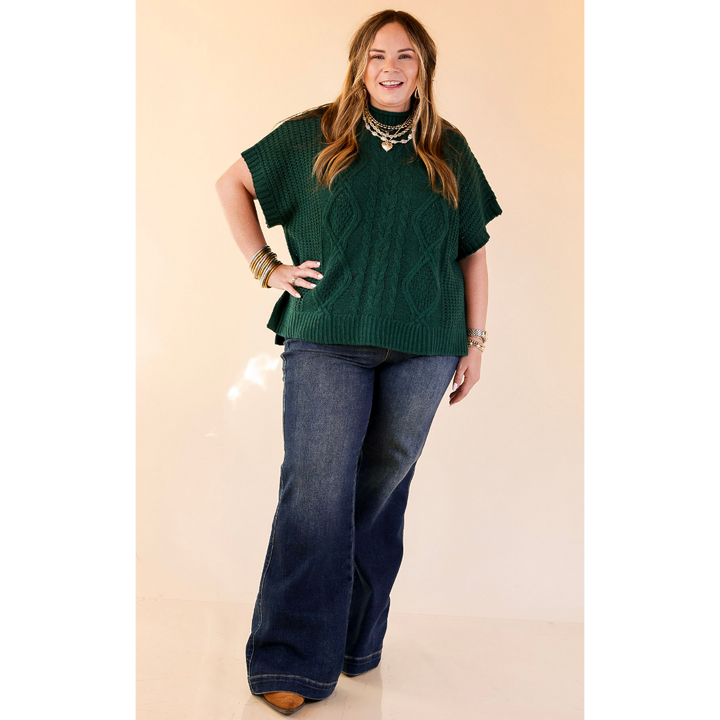 Mud Pie | Claude Oversized Cable Knit Dropped Shoulder Sweater in Forest Green