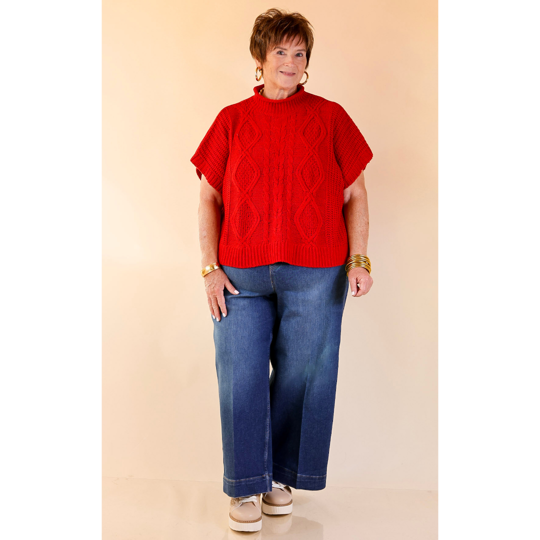 Mud Pie | Claude Oversized Cable Knit Dropped Shoulder Sweater in Red