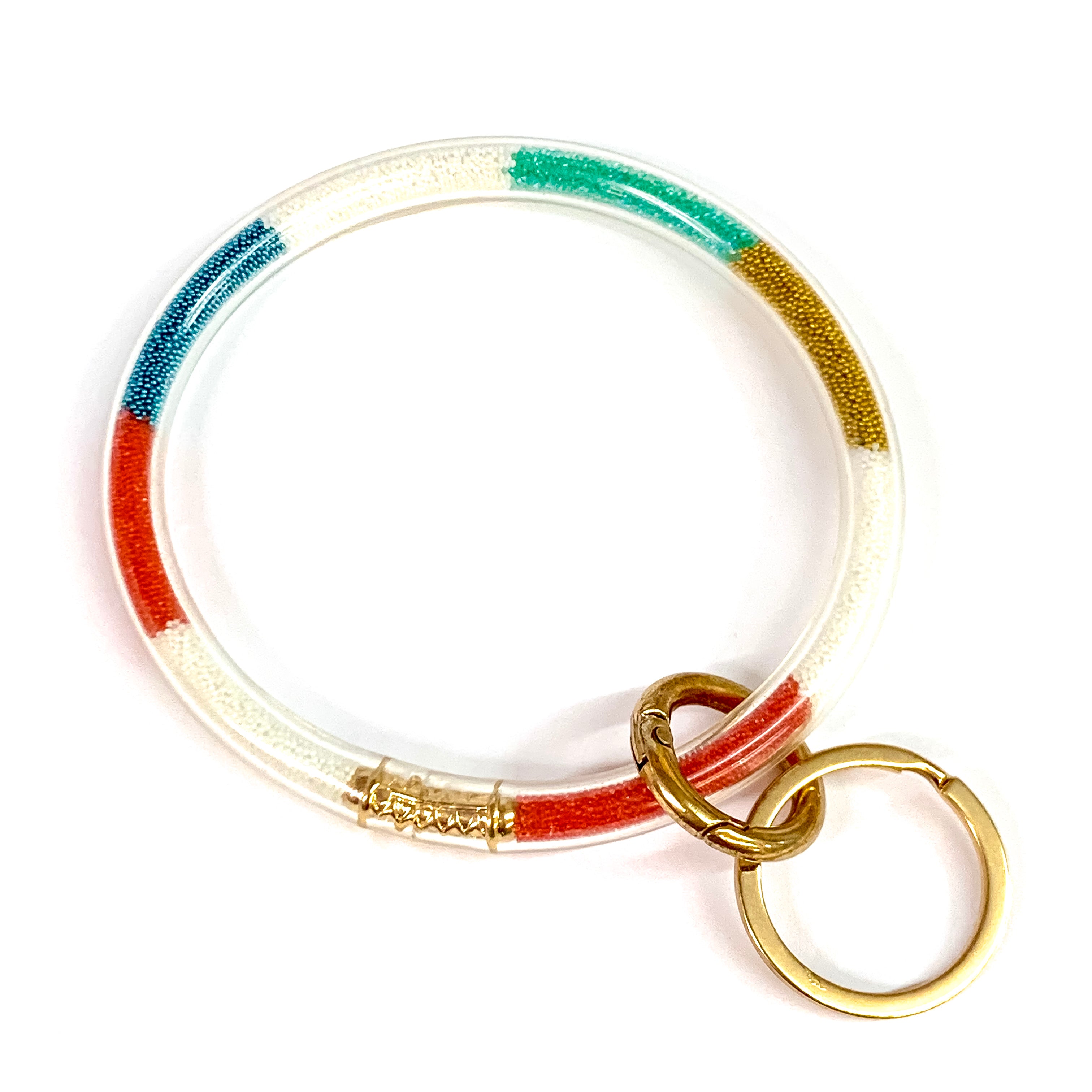 Clear O Bangle Key Ring with Micro Beads in Turquoise, Red, Gold, and White