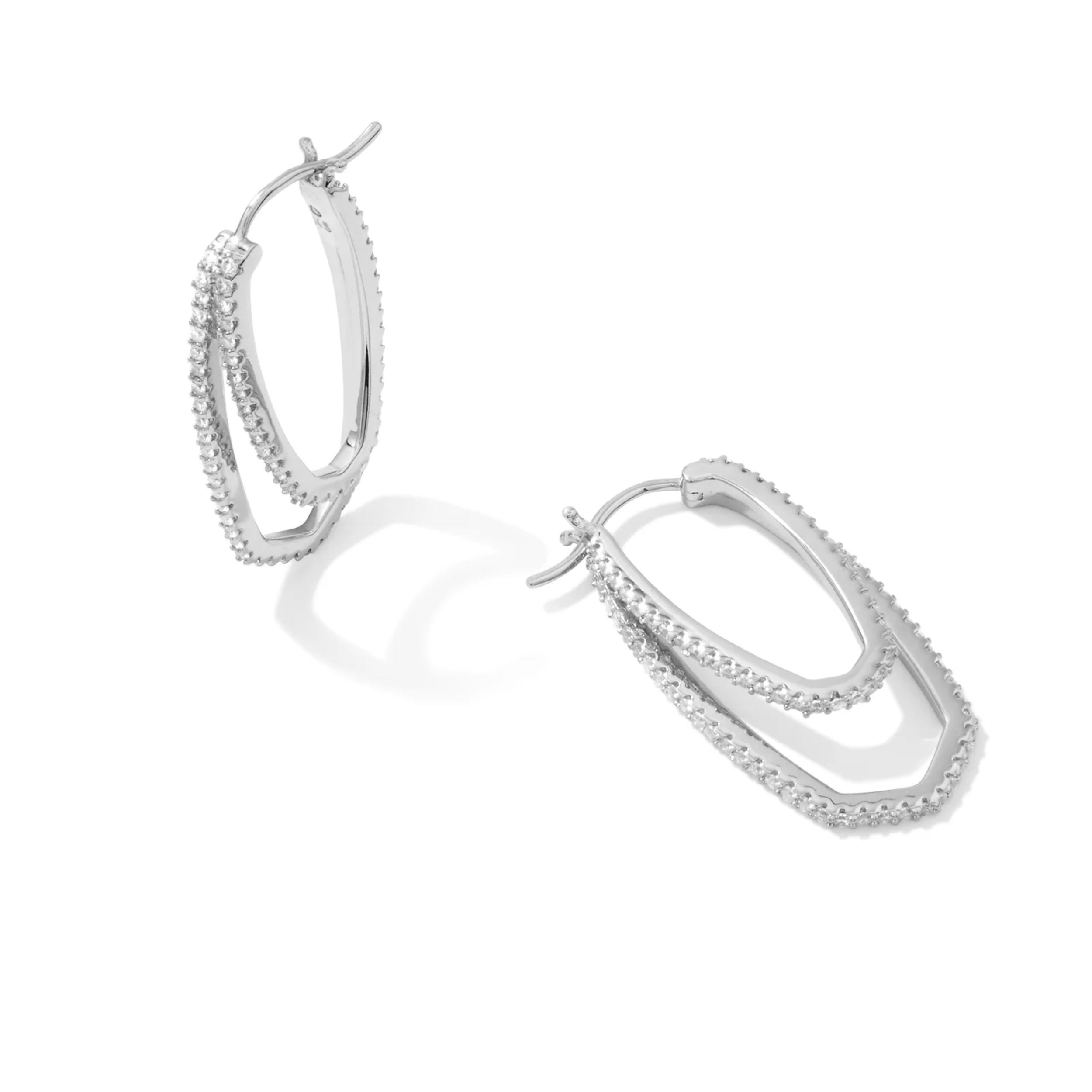 Kendra Scott | Murphy Silver Hoop Earrings in White Crystal - Giddy Up Glamour Boutique