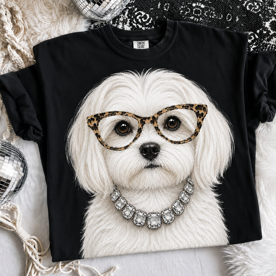 Made to Order | Boujee Maltese Printed Graphic Design Tee or Sweatshirt in Multiple Printing Options on Black