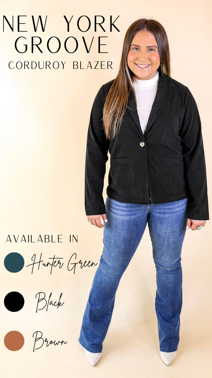 New York Groove Corduroy Blazer in Black - Giddy Up Glamour Boutique