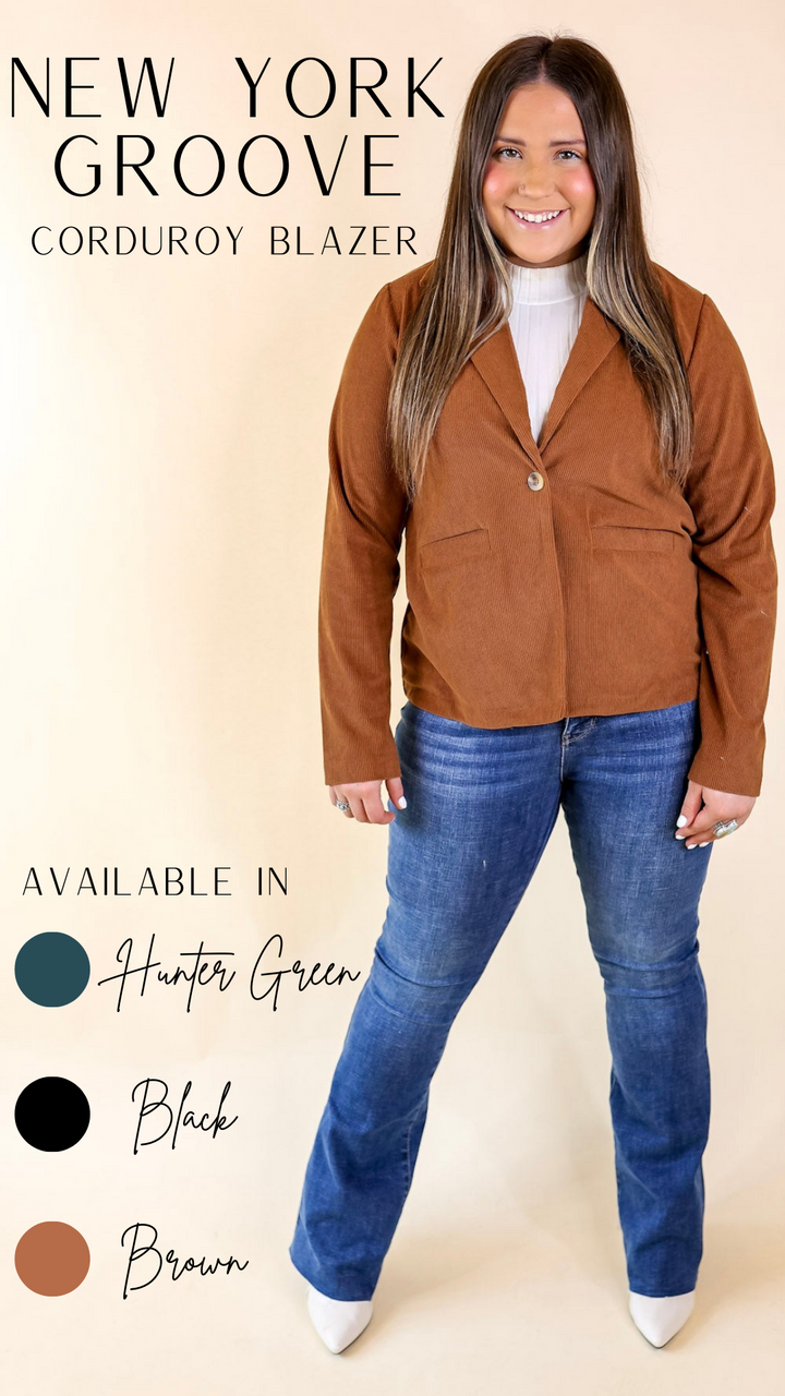 New York Groove Corduroy Blazer in Brown - Giddy Up Glamour Boutique