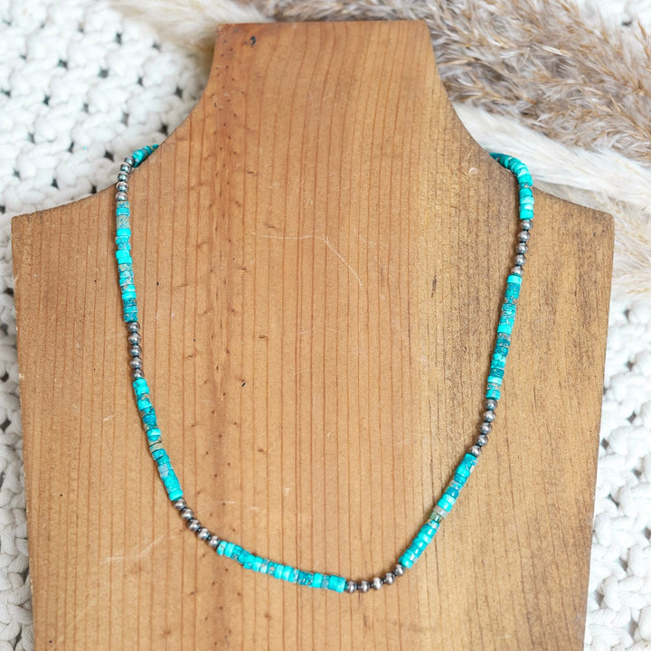 Navajo | Navajo Handmade Turquoise Beaded Necklace with Navajo Pearls