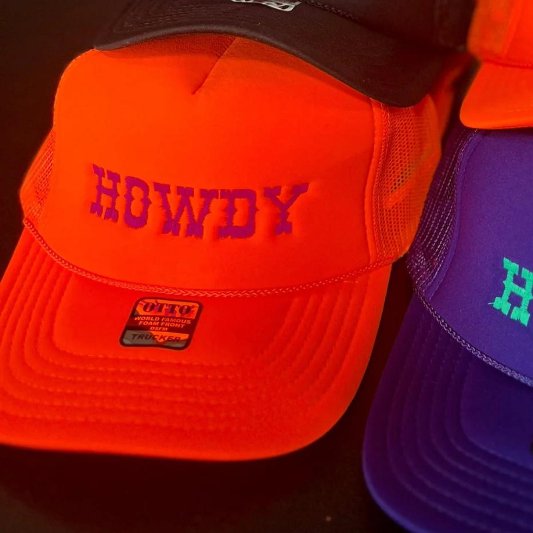 Online Exclusive | Howdy Embroidered Foam Trucker Hat in Neon Orange