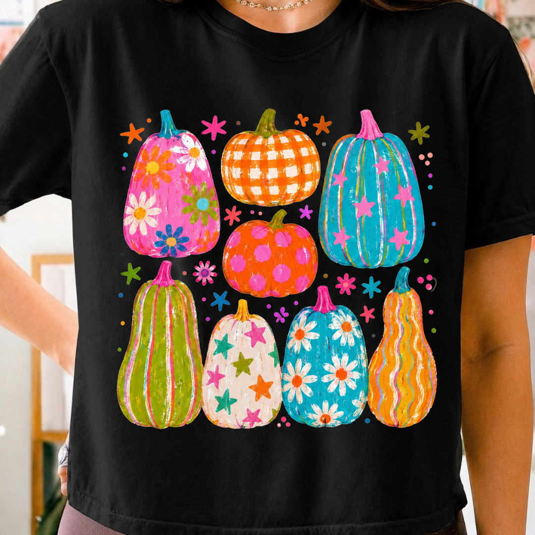 Made to Order | Neon Pumpkin Groovy Prints Graphic Design Tee or Sweatshirt in Multiple Printing Options on Black