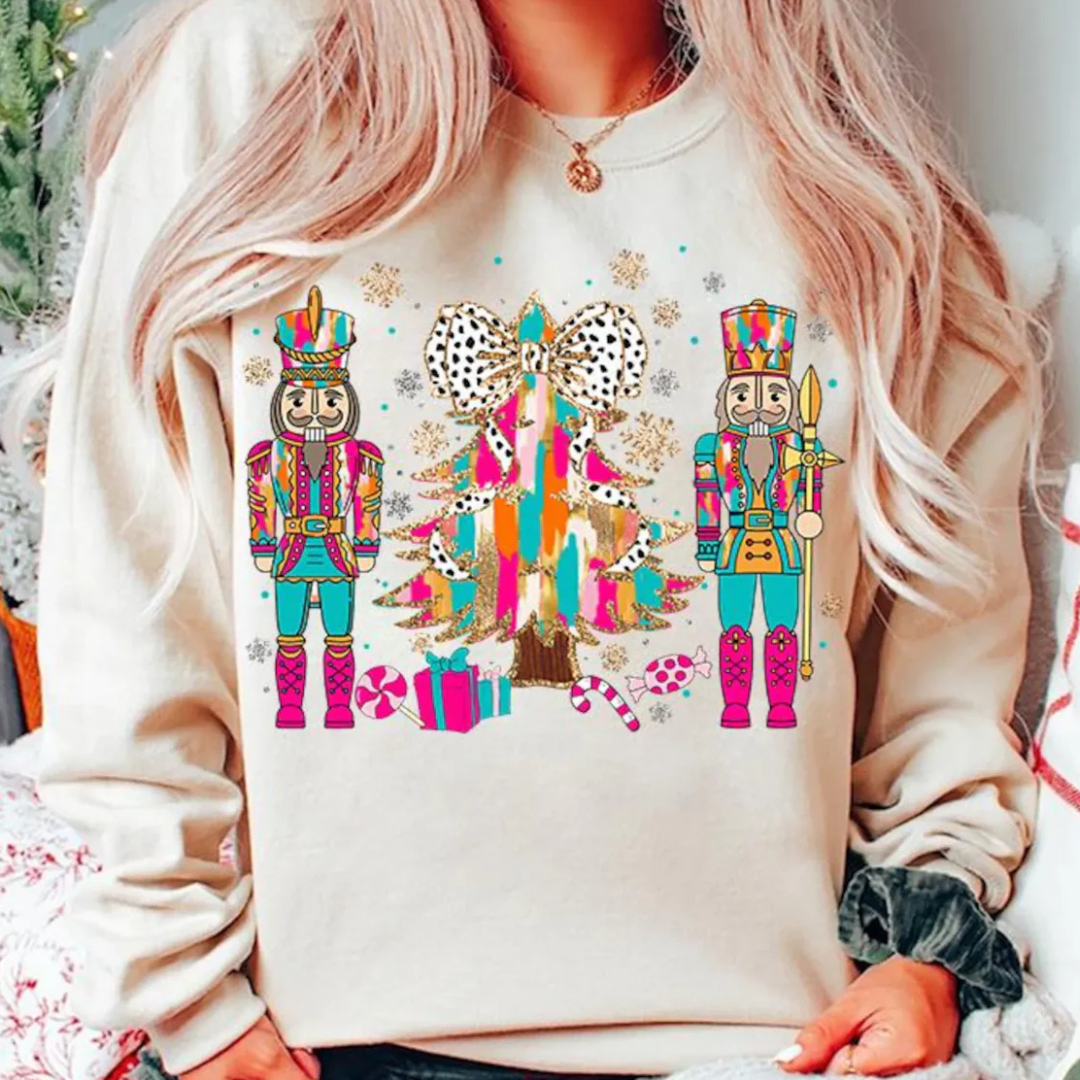 Online Exclusive | Nutcracker Christmas Tree Graphic Sweatshirt in Cream