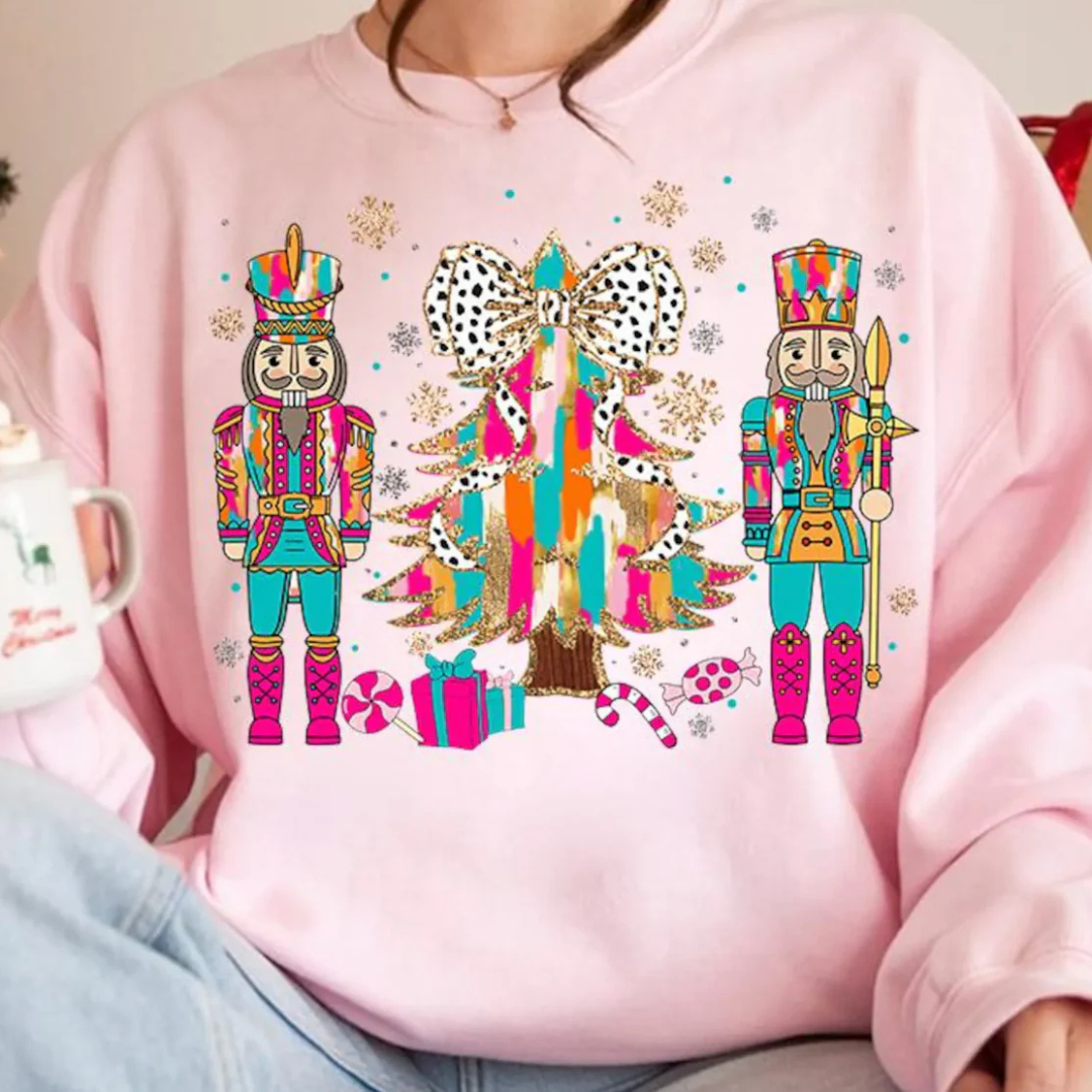 Online Exclusive | Nutcracker Christmas Tree Graphic Sweatshirt in Pink