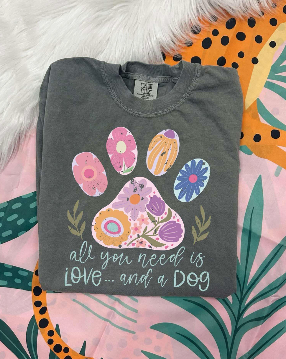 Custom Made to Order | Love and a Dog Graphic Tee or Sweatshirt in Multiple Printing Options on Gray