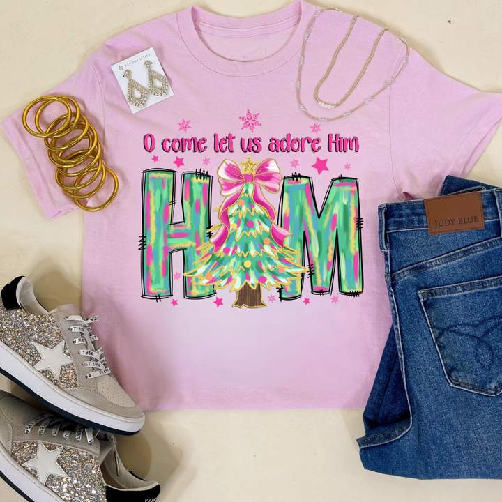 Online Exclusive | "Oh Come Let Us Adore Him" Christmas Tree Graphic Tee in Multiple Color Options