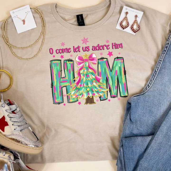Online Exclusive | "Oh Come Let Us Adore Him" Christmas Tree Graphic Tee in Multiple Color Options