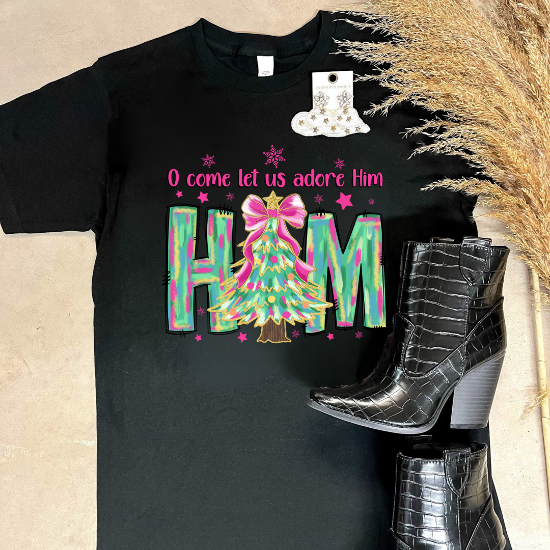 Online Exclusive | "Oh Come Let Us Adore Him" Christmas Tree Graphic Tee in Multiple Color Options