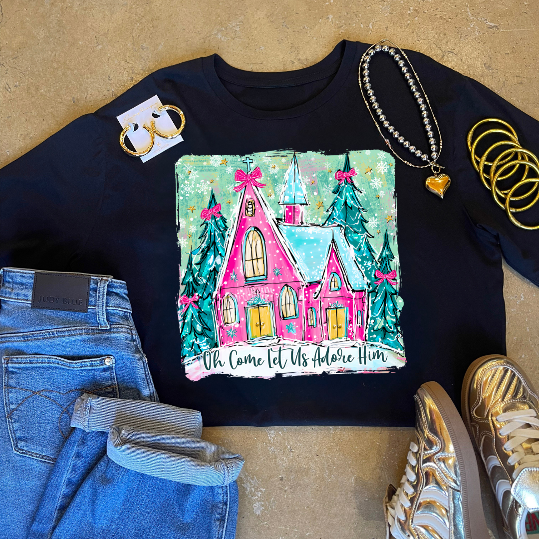 Online Exclusive | Oh Come Let Us Adore Him Church Christmas Graphic on Tee and Sweatshirt Options