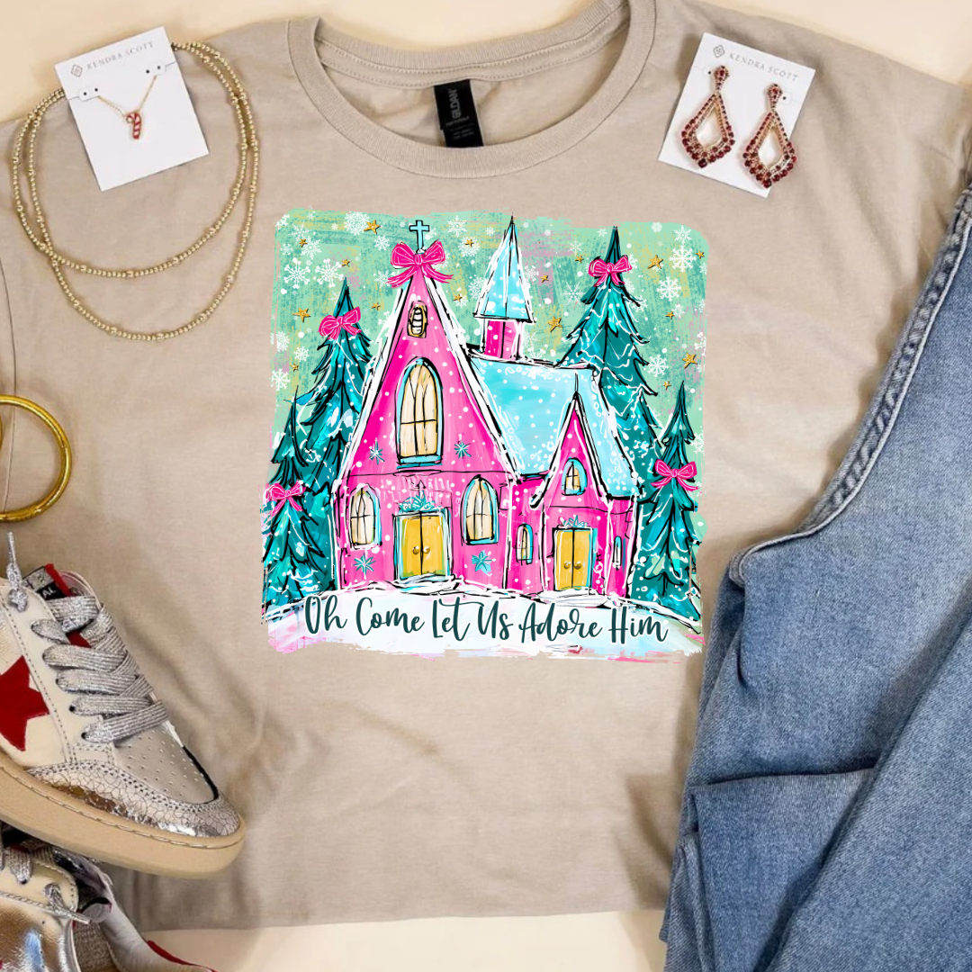 Online Exclusive | Oh Come Let Us Adore Him Church Christmas Graphic on Tee and Sweatshirt Options