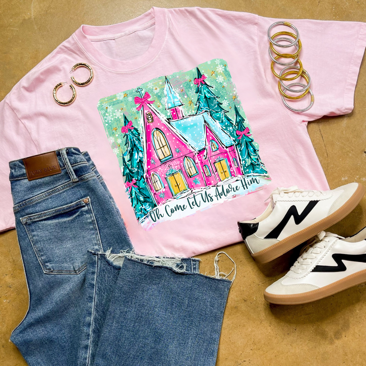 Online Exclusive | Oh Come Let Us Adore Him Church Christmas Graphic on Tee and Sweatshirt Options