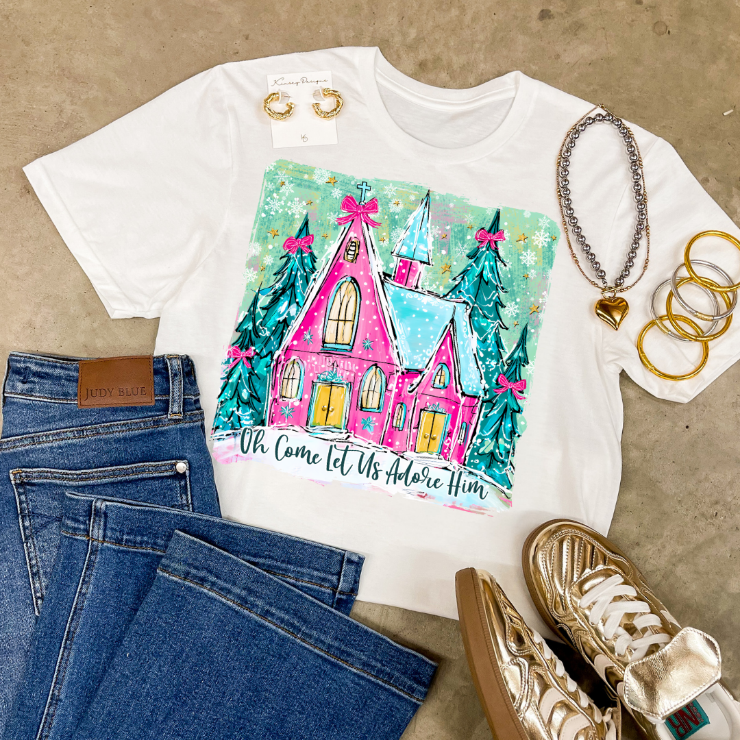 Online Exclusive | Oh Come Let Us Adore Him Church Christmas Graphic on Tee and Sweatshirt Options