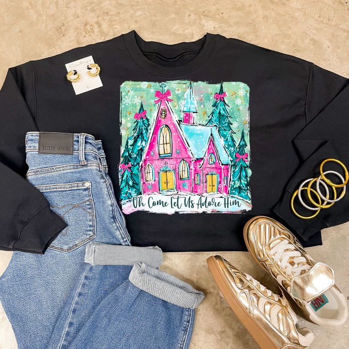 Online Exclusive | Oh Come Let Us Adore Him Church Christmas Graphic on Tee and Sweatshirt Options