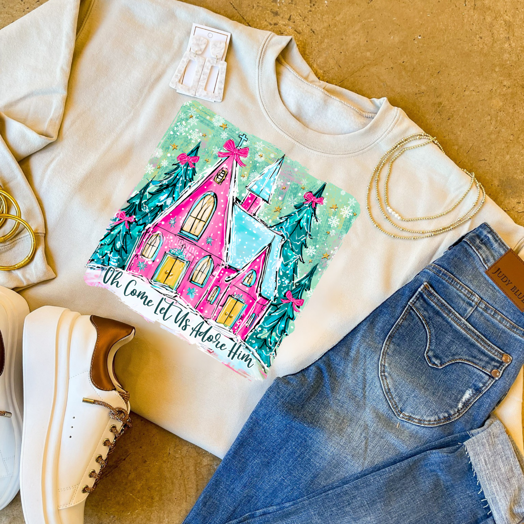 Online Exclusive | Oh Come Let Us Adore Him Church Christmas Graphic on Tee and Sweatshirt Options