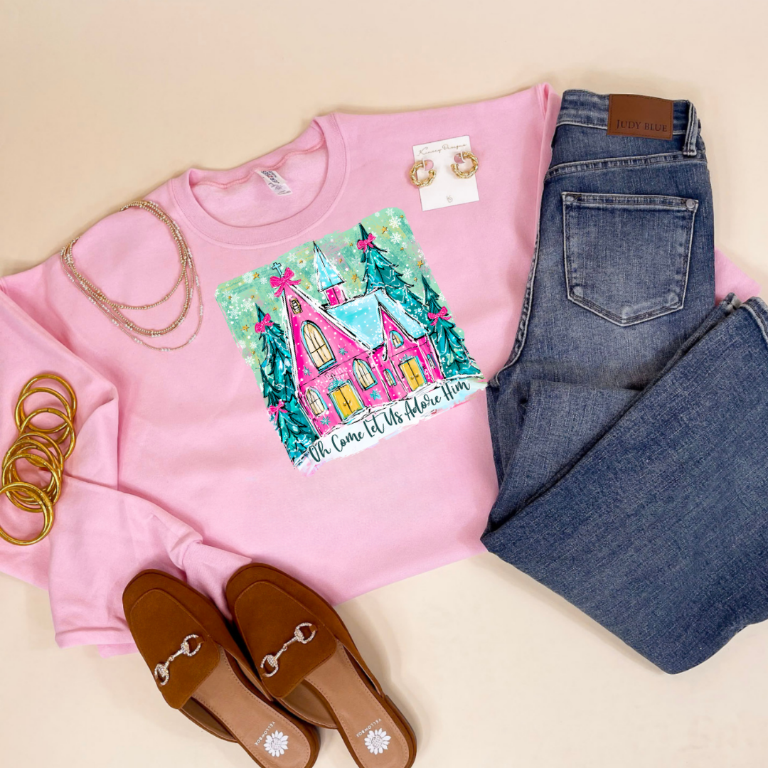 Online Exclusive | Oh Come Let Us Adore Him Church Christmas Graphic on Tee and Sweatshirt Options