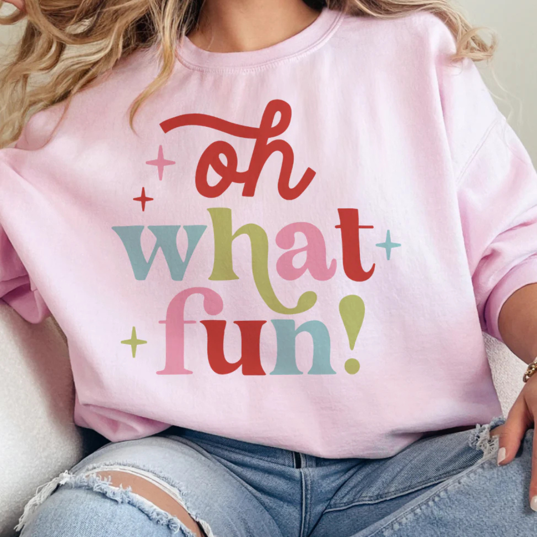 Online Exclusive | Oh What Fun! Colored letters Graphic Sweatshirt in Pink