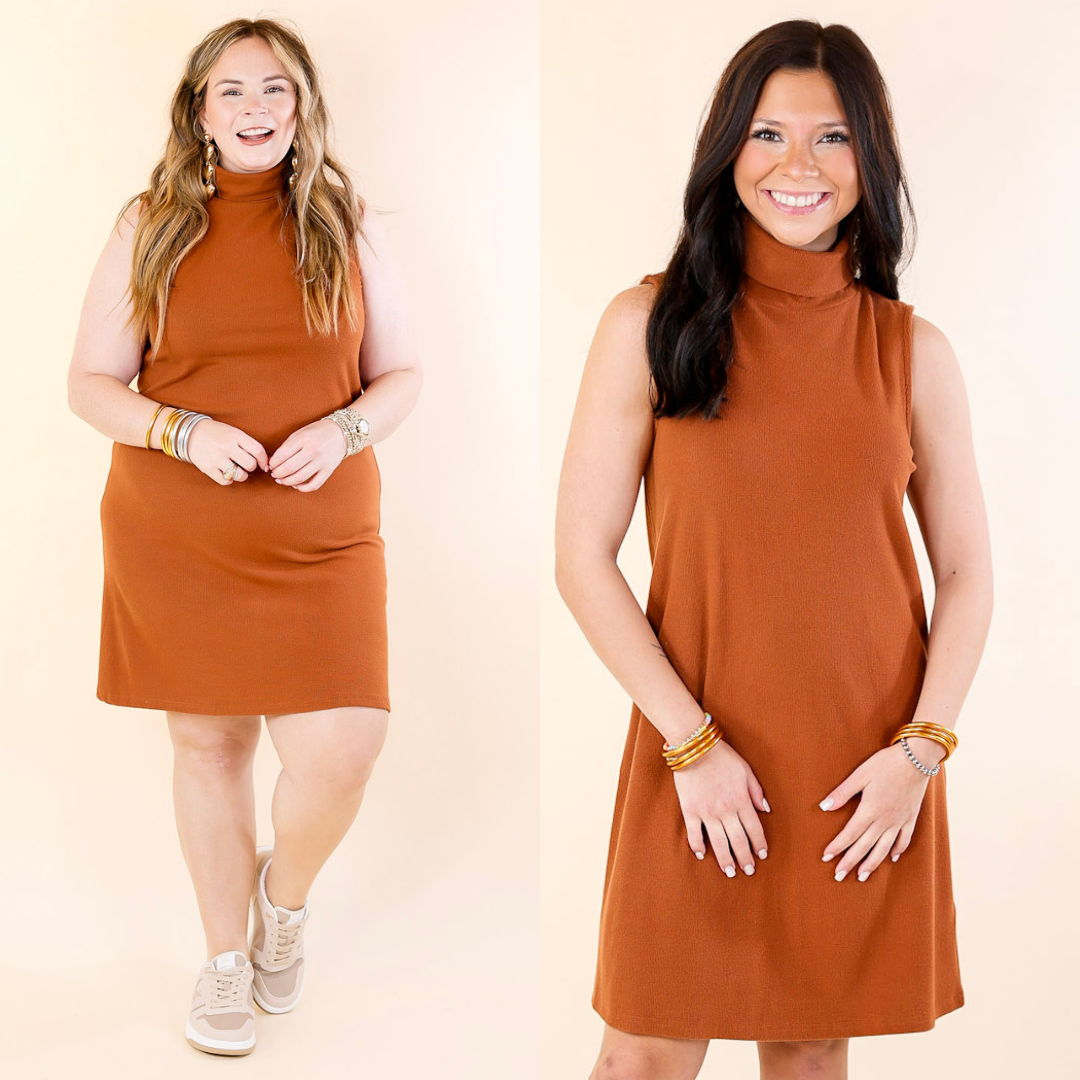 orange turtleneck sweater dress Striped Knit Mini Dress - Turtleneck Sweater Dress