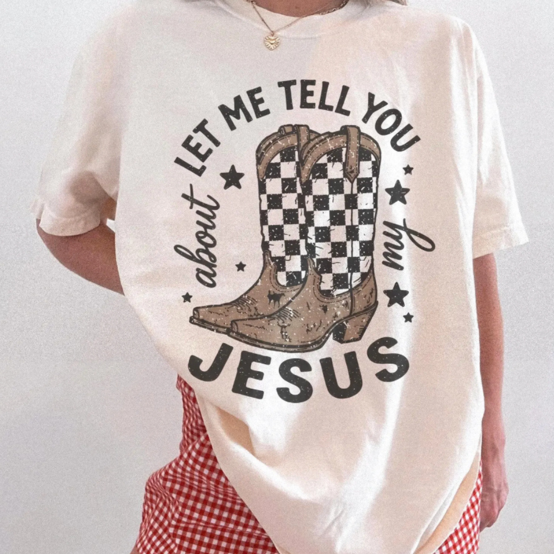 Made to Order |  Boots &amp; Jesus Design Graphic Tee or Sweatshirt in Multiple Printing Options on White
