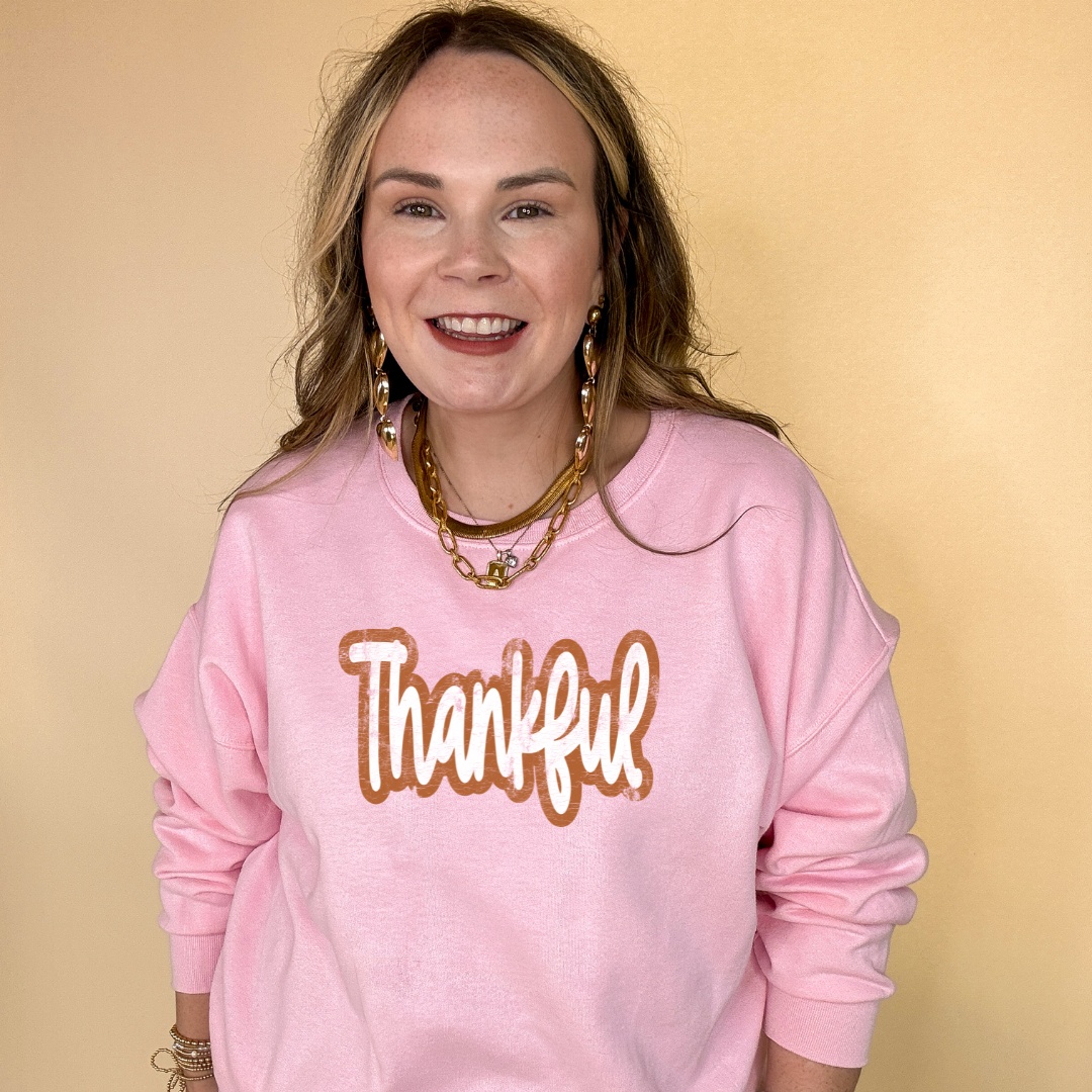 Online Exclusive | Thankful Script Graphic Sweatshirt in Multiple Color Options