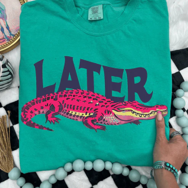Online Exclusive | Later Gator Comfort Colors Graphic Tee on Purple and Island Green