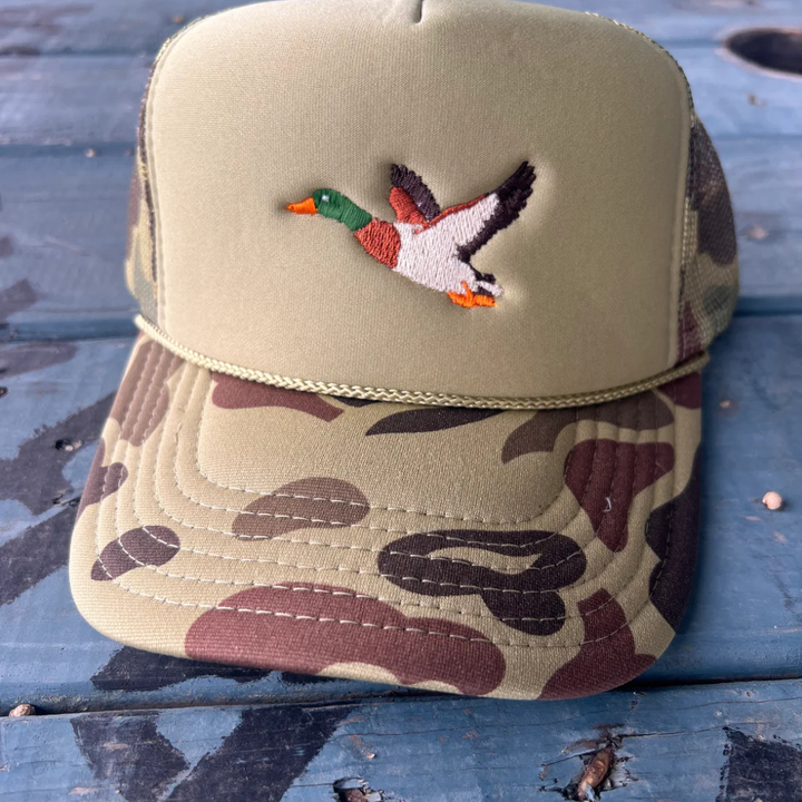Online Exclusive | Mallard Duck Embroidery - Camo and Olive Trucker Hat
