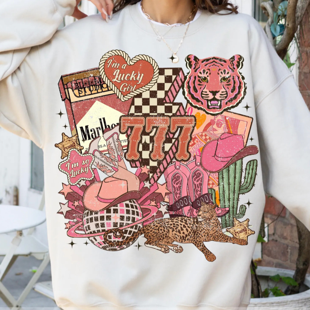 Made to Order | Western Collage Design Graphic Tee or Sweatshirt in Multiple Printing Options on White