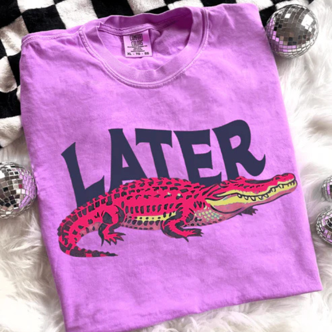 Online Exclusive | Later Gator Comfort Colors Graphic Tee on Purple and Island Green