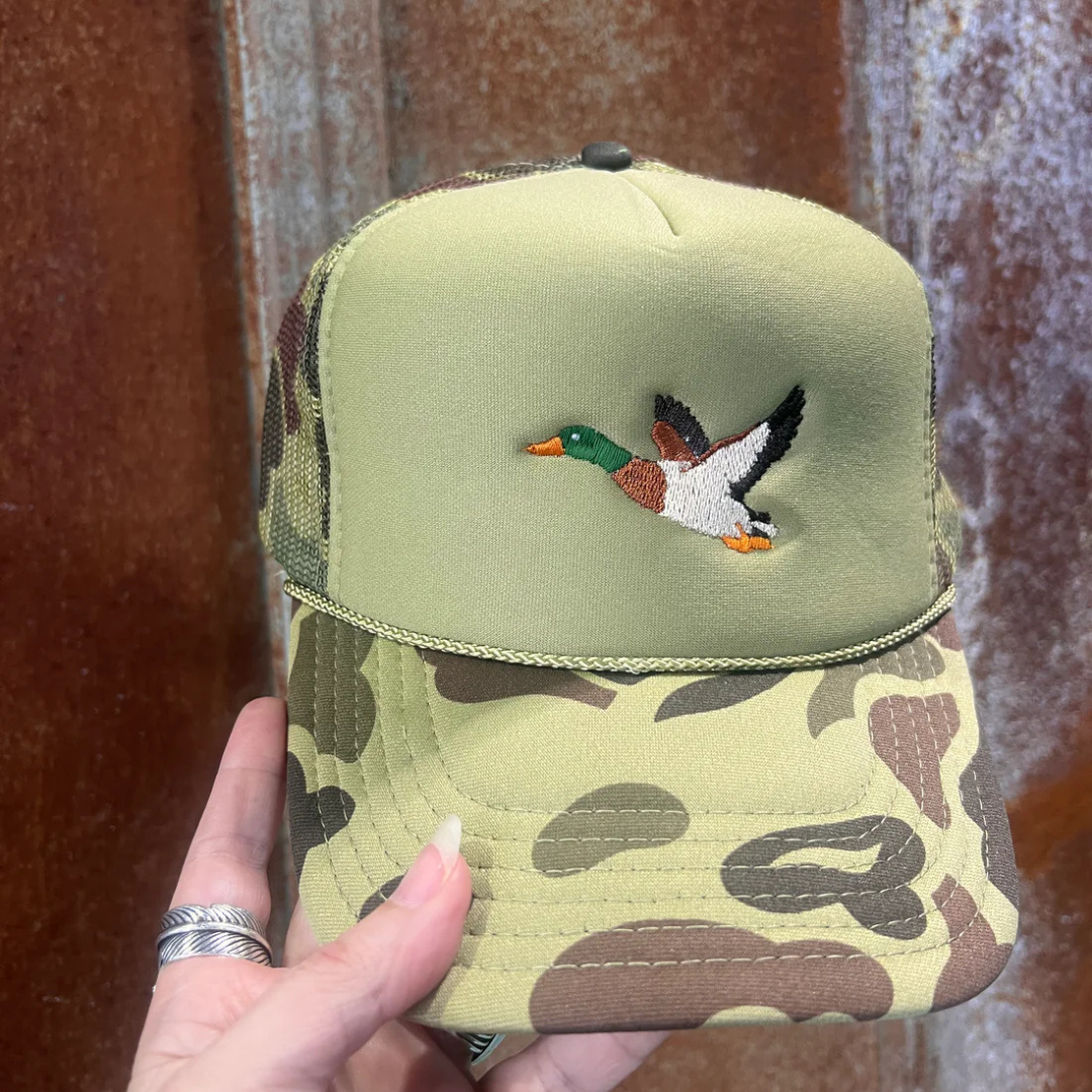 Online Exclusive | Mallard Duck Embroidery - Camo and Olive Trucker Hat