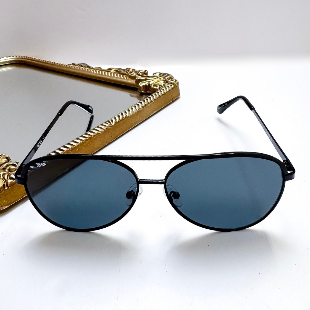 Otra Eyewear | Charlie Classic Aviator Black Frame Sunglasses in Smoke Fade