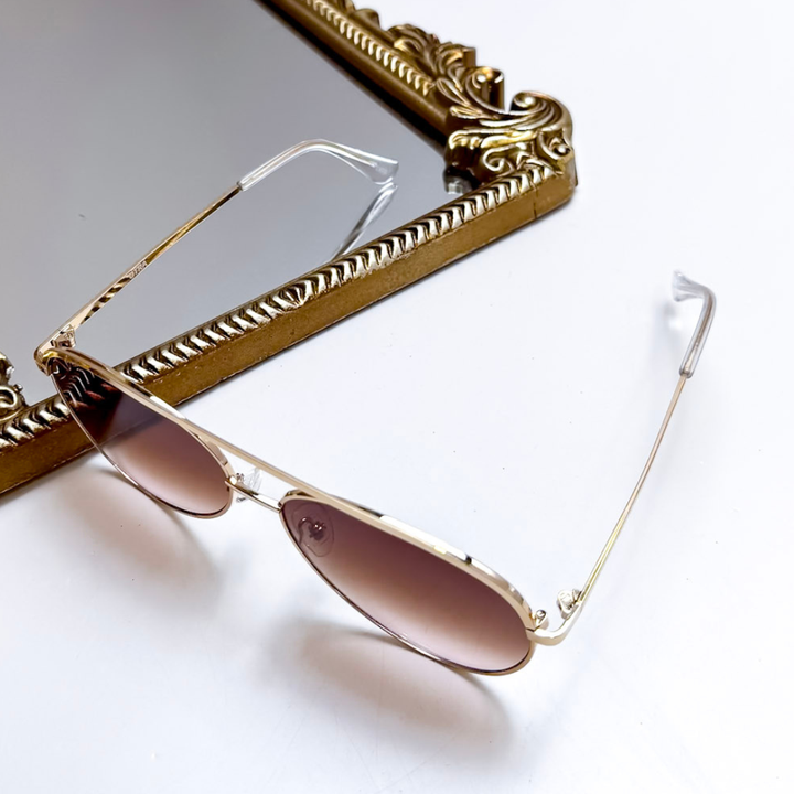 Otra Eyewear | Charlie Classic Aviator Gold Frame Sunglasses in Brown to Pink Fade