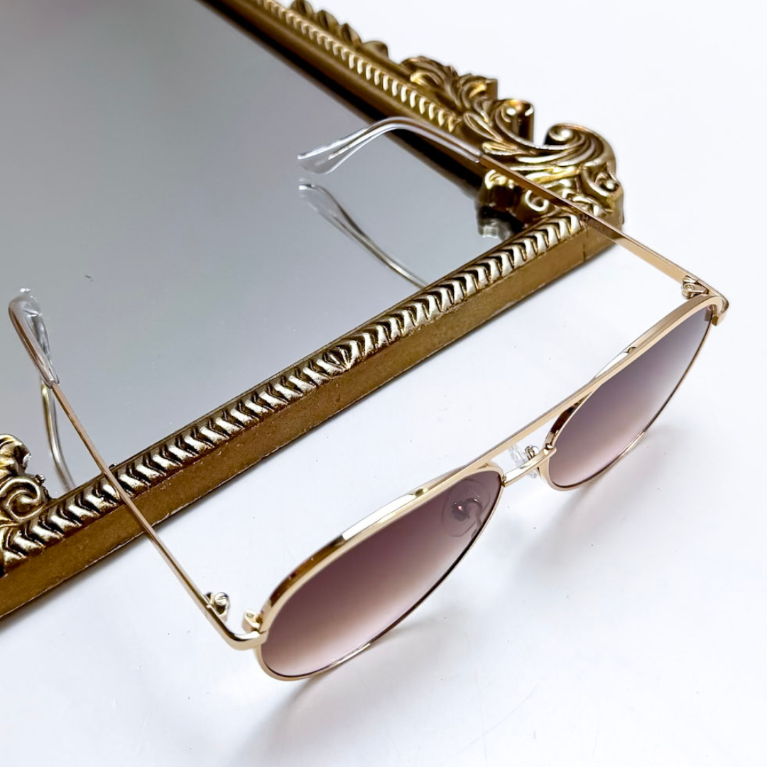 Otra Eyewear | Charlie Classic Aviator Gold Frame Sunglasses in Brown to Pink Fade