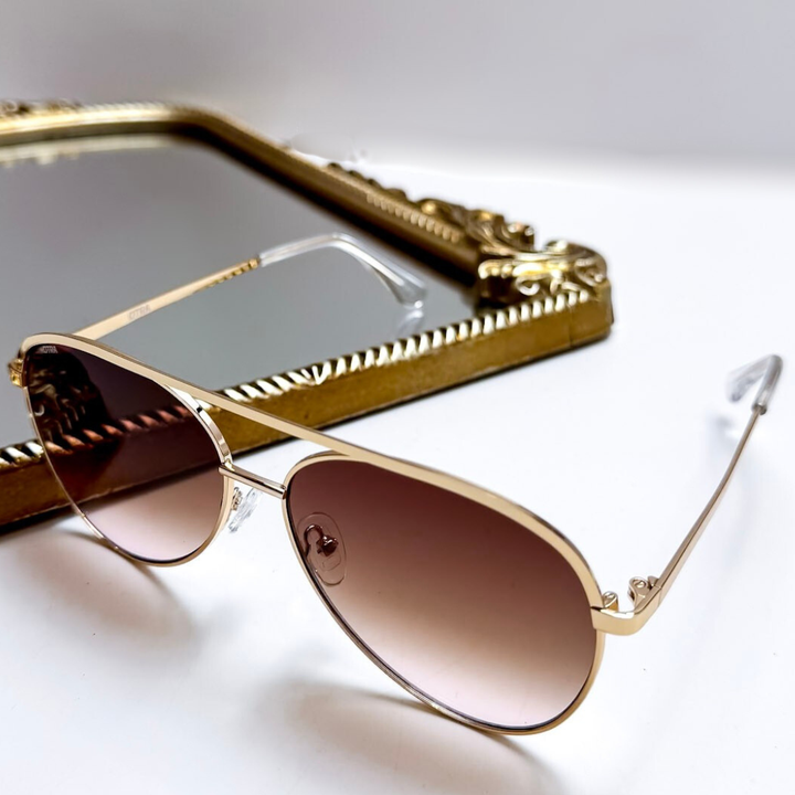 Otra Eyewear | Charlie Classic Aviator Gold Frame Sunglasses in Brown to Pink Fade